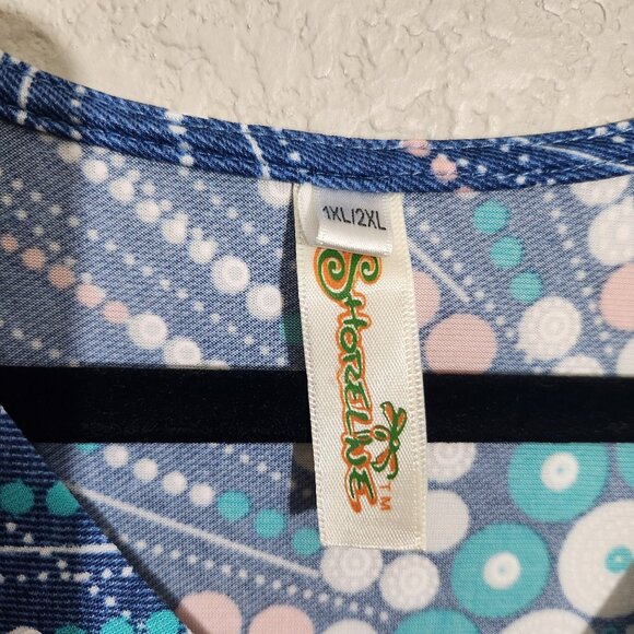 Shoreline Blue Sleeveless Dress 1X-2X Abstract Dot Pattern Knee Length Lightweig - Picture 3 of 15